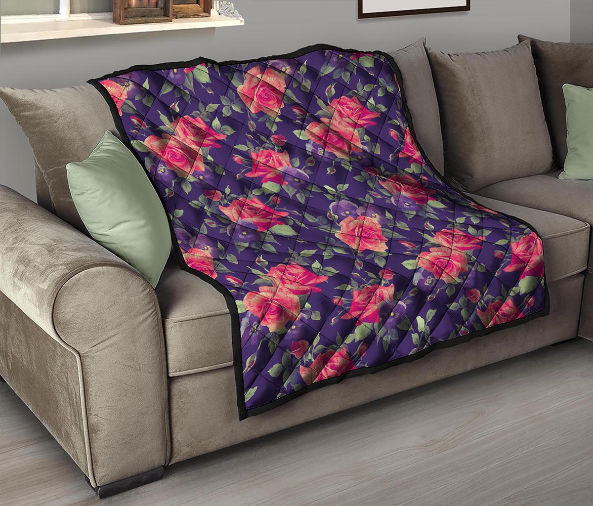 Rose Pansy Floral Flower Pattern Print Quilt