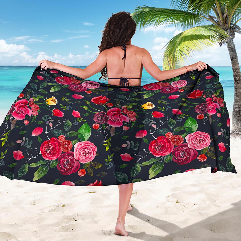 Roses Floral Flower Pattern Print Beach Sarong Wrap