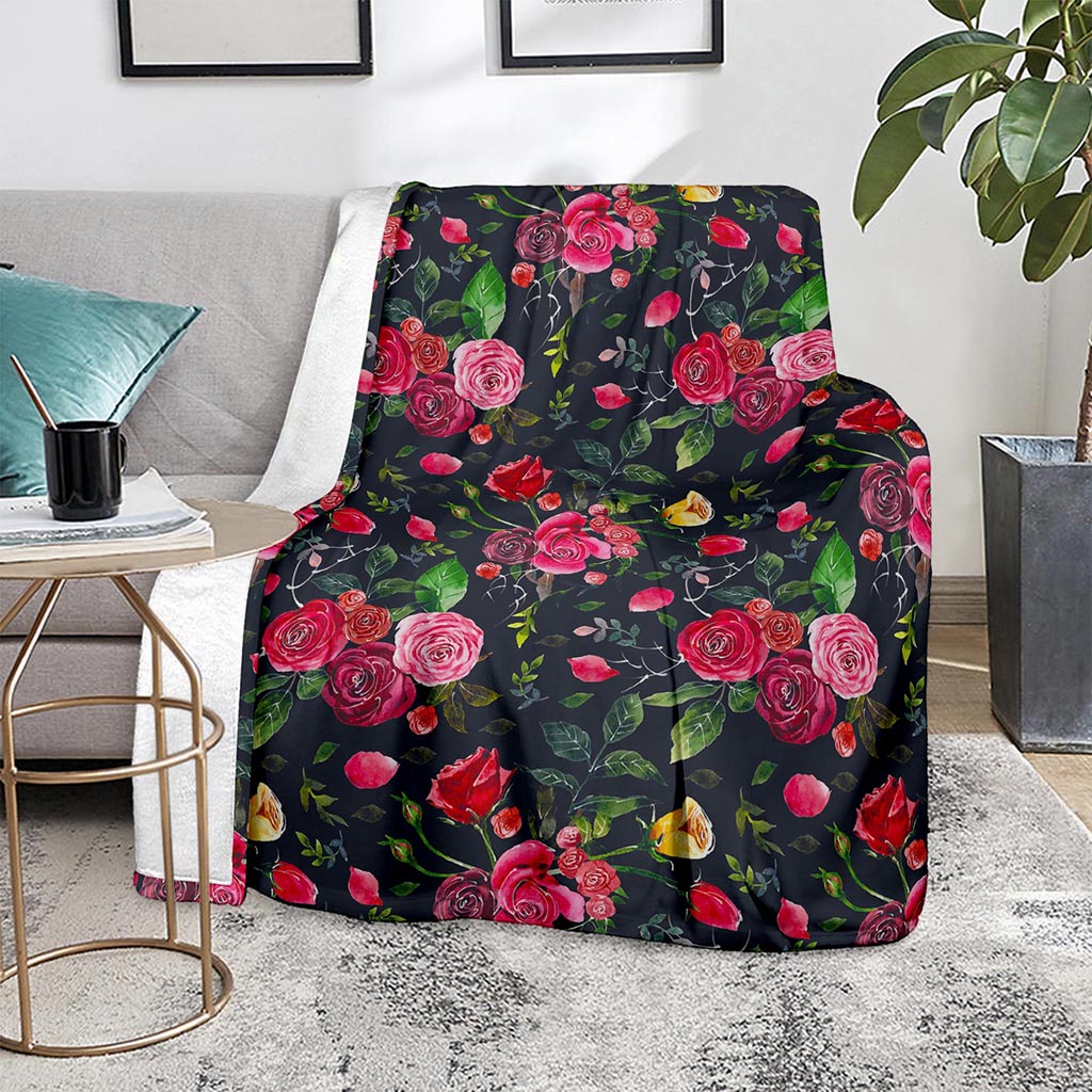 Roses Floral Flower Pattern Print Blanket
