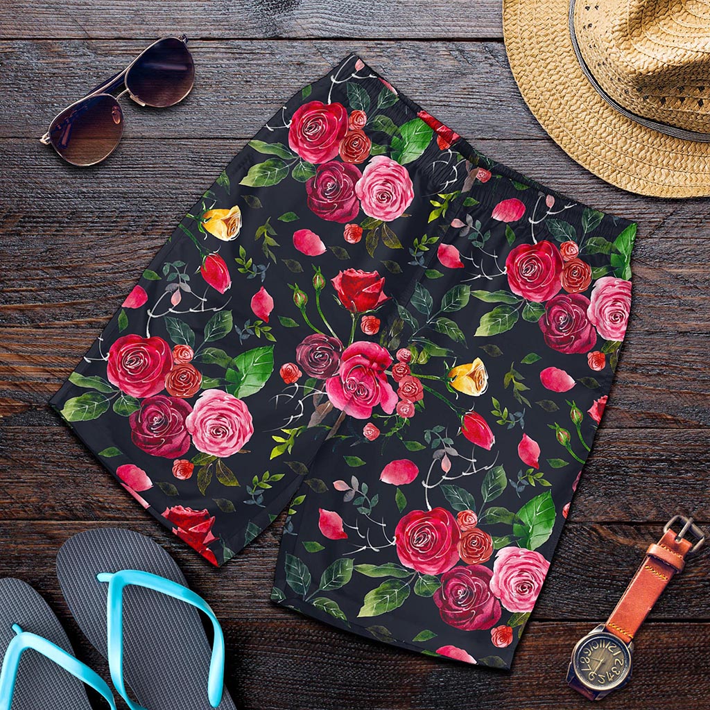 Roses Floral Flower Pattern Print Men's Shorts