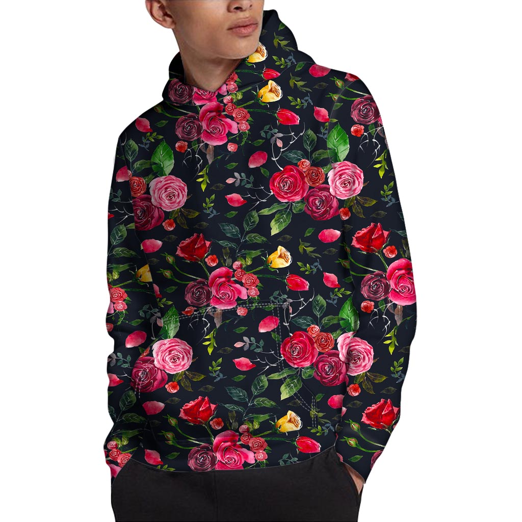 Roses Floral Flower Pattern Print Pullover Hoodie