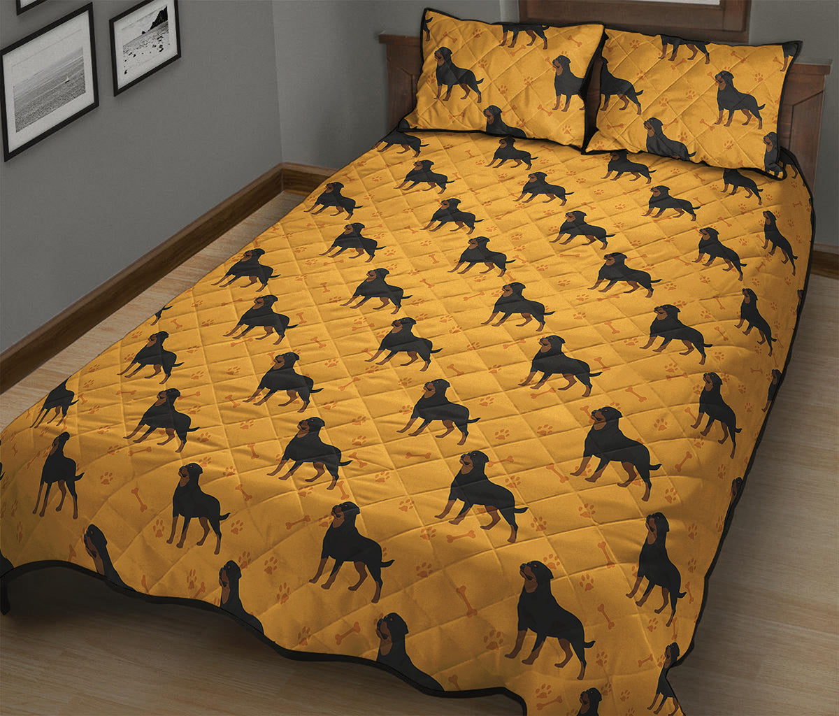Rottweiler Dog Pattern Print Quilt Bed Set