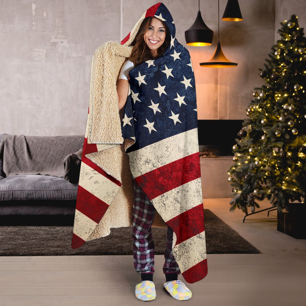 Rough American Flag Patriotic Hooded Blanket GearFrost