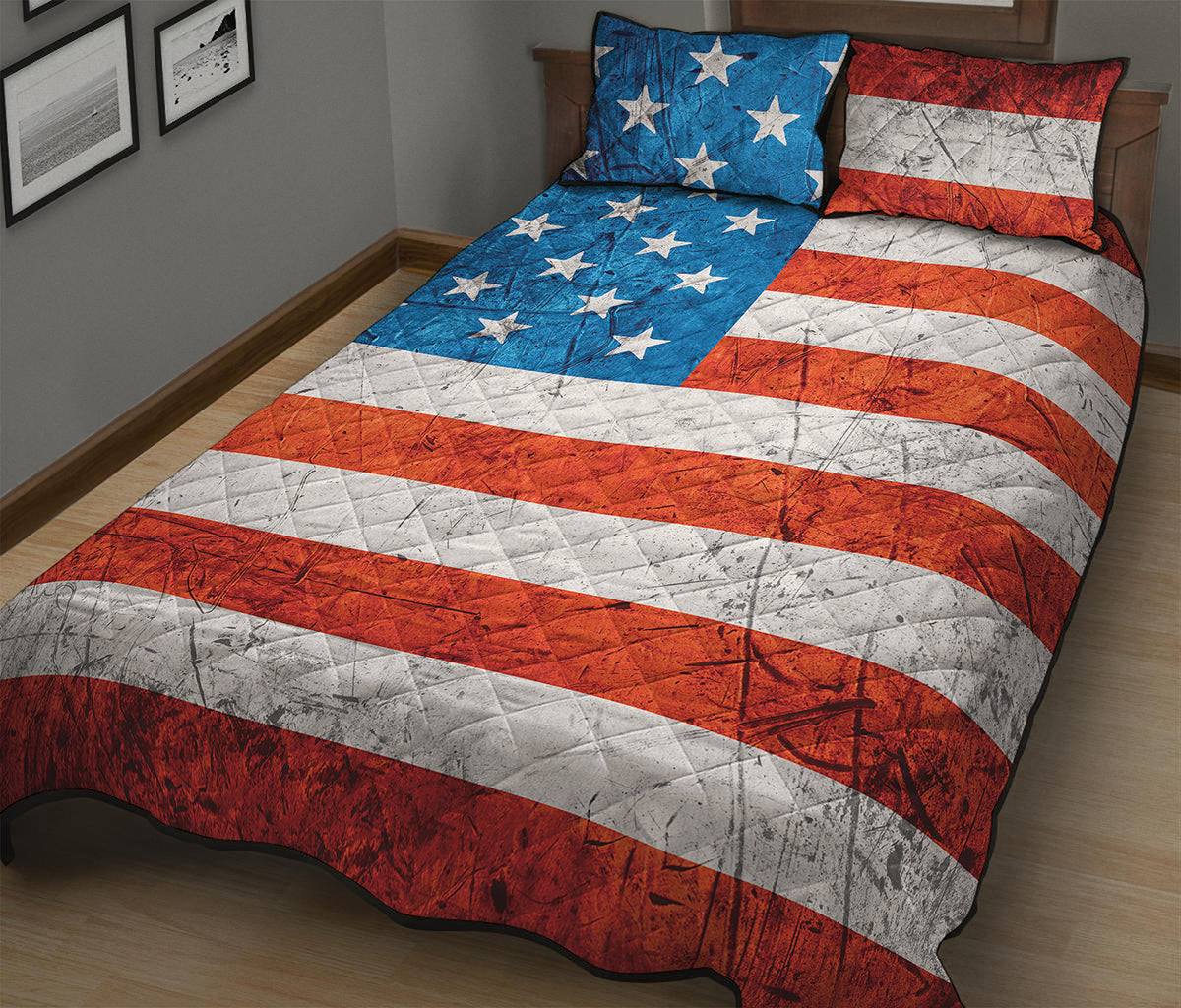 Rough USA Flag Print Quilt Bed Set