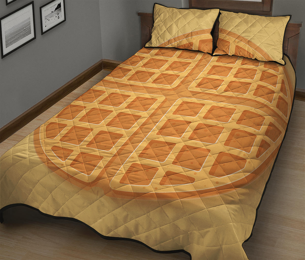 Round Waffle Print Quilt Bed Set