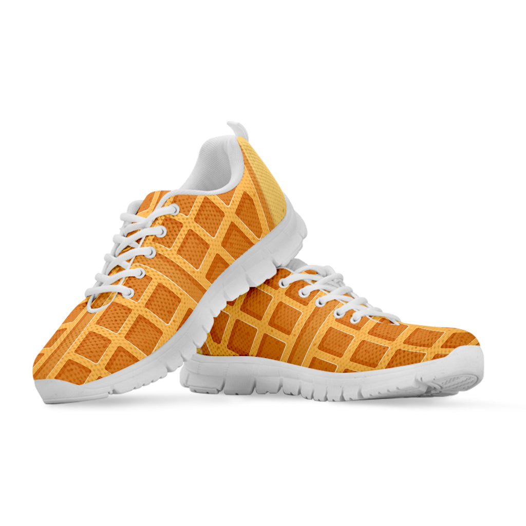 Round Waffle Print White Sneakers
