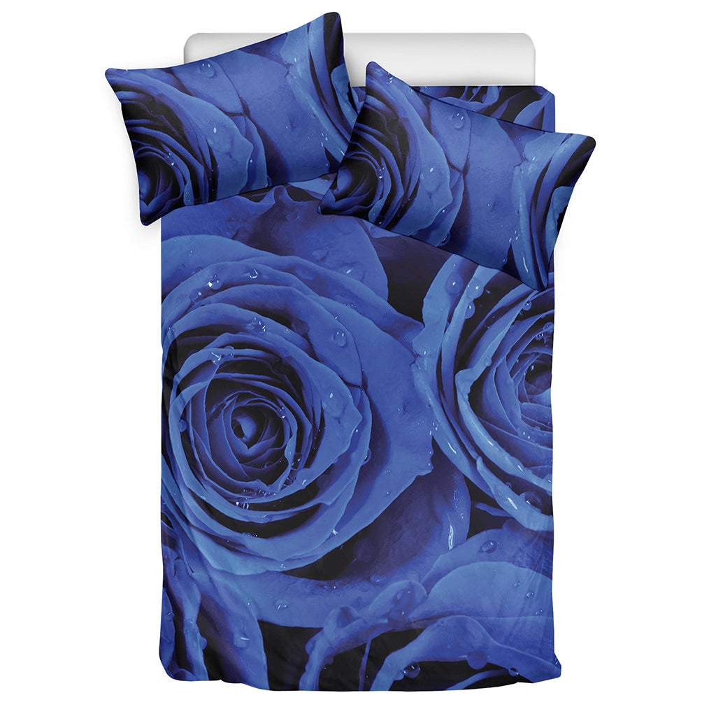 Royal Blue Rose Print Duvet Cover Bedding Set
