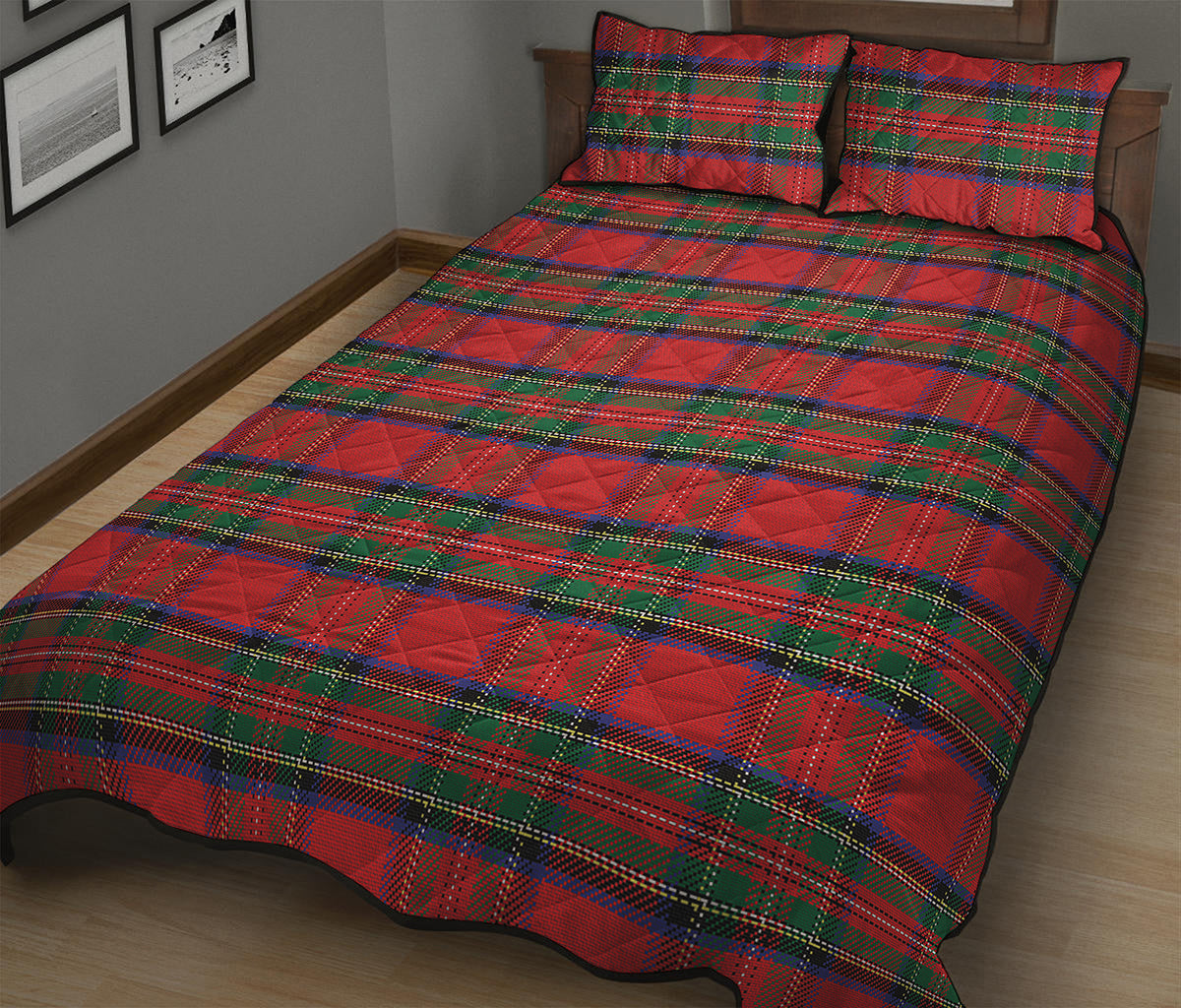 Royal Stewart Tartan Pattern Print Quilt Bed Set