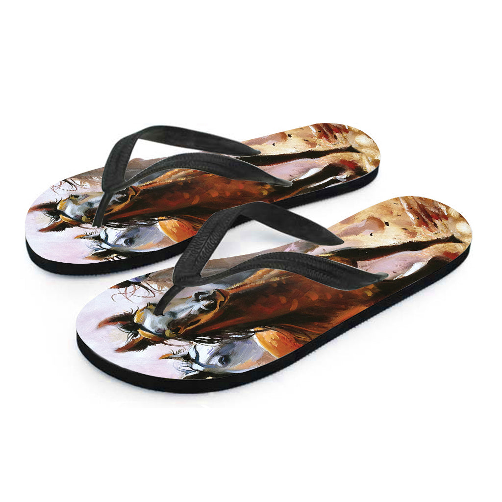 Running Horses Painting Print Flip Flops