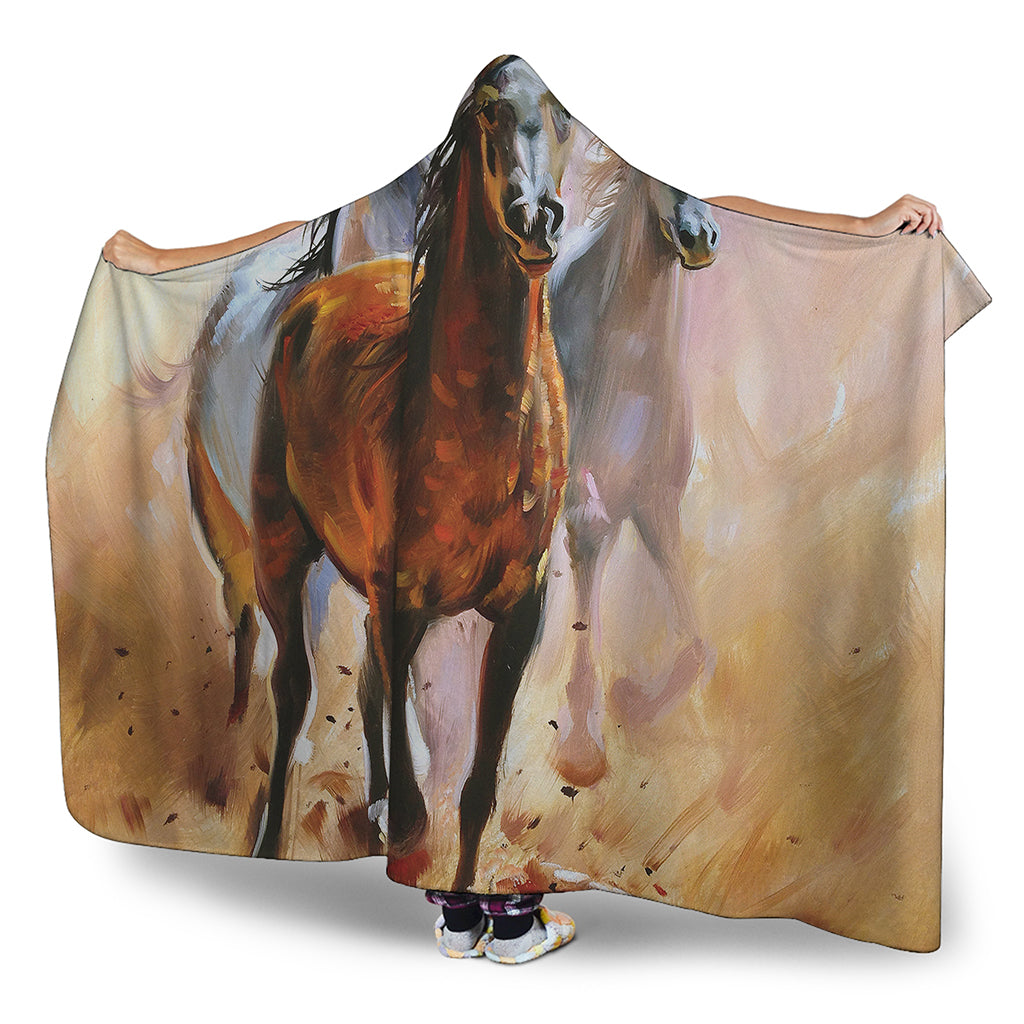 Horse Portrait Pattern Print Hooded Blanket