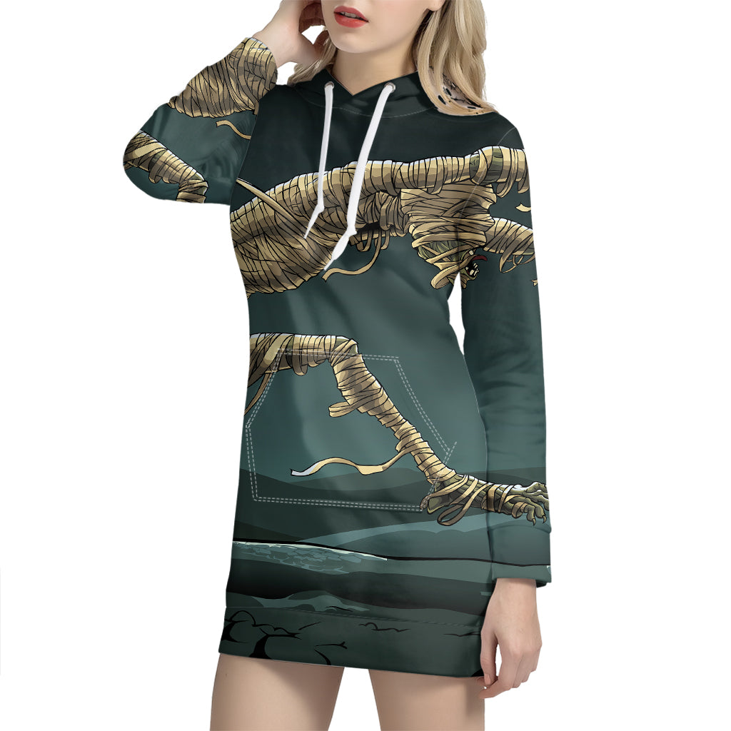 Running Mummy Print Pullover Hoodie Dress