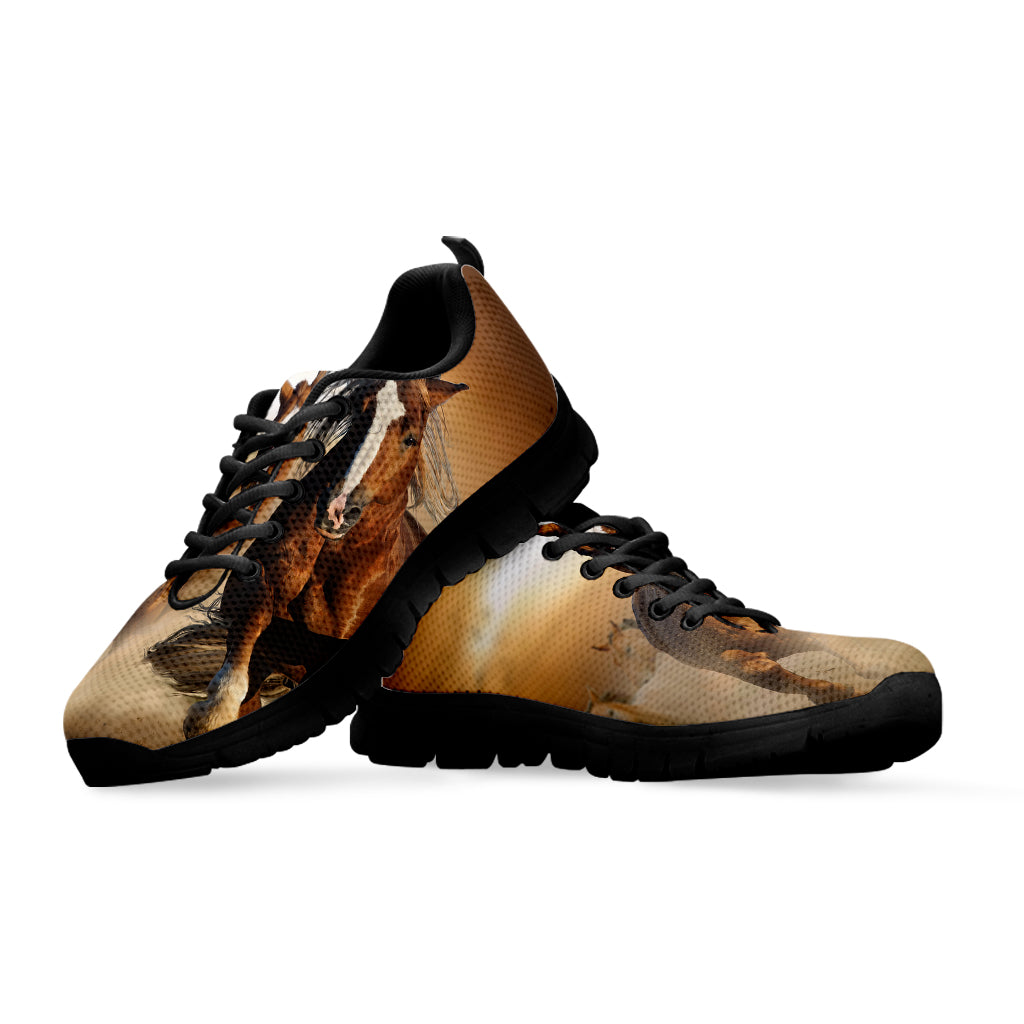 Running Wild Horses Print Black Sneakers
