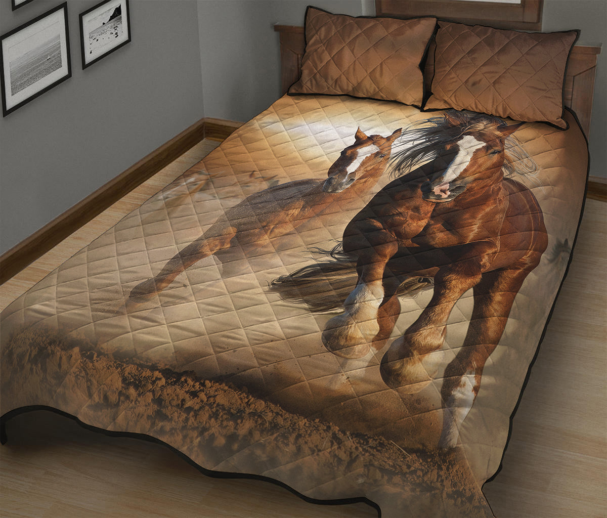 Running Wild Horses Print Quilt Bed Set