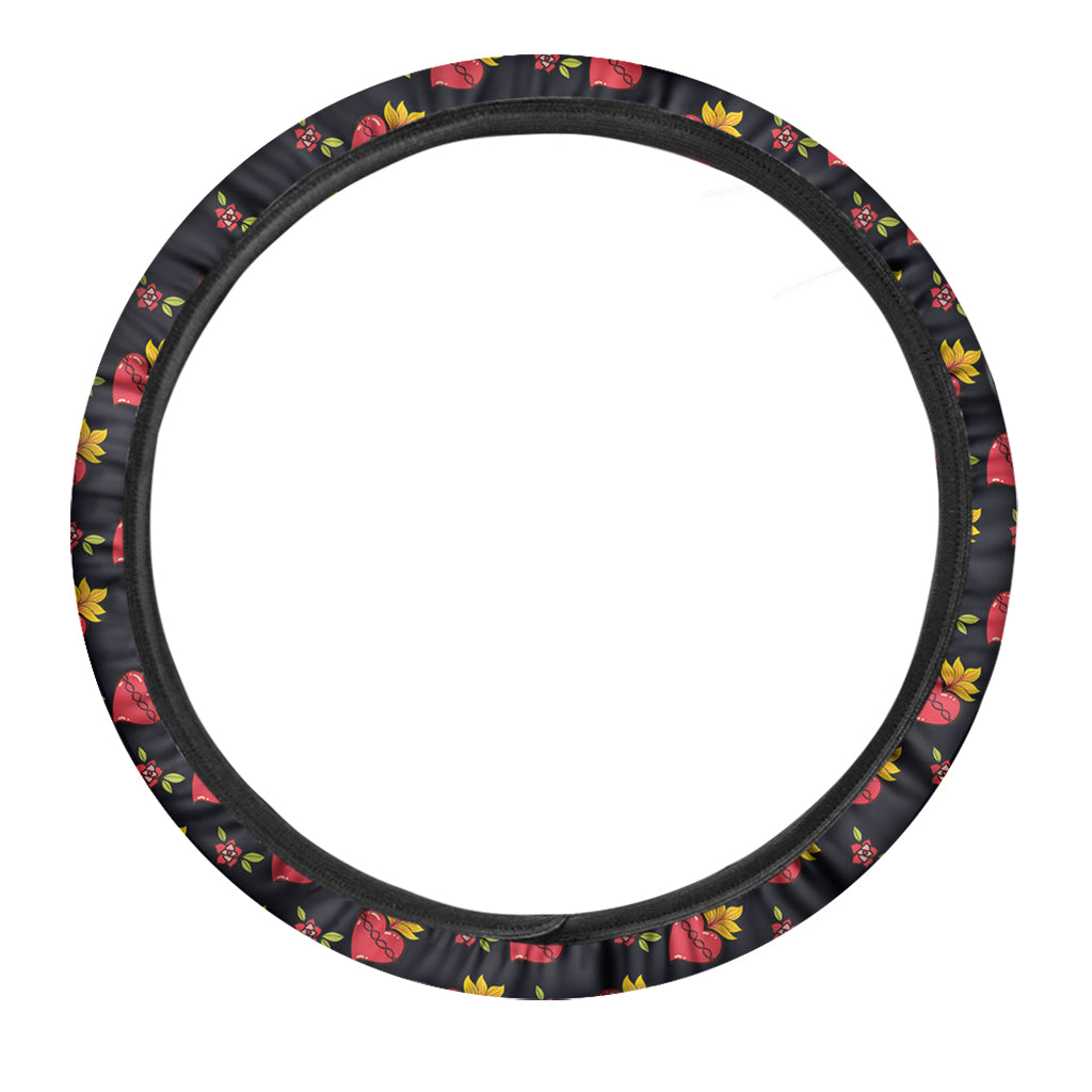 Sacred Heart Pattern Print Car Steering Wheel Cover