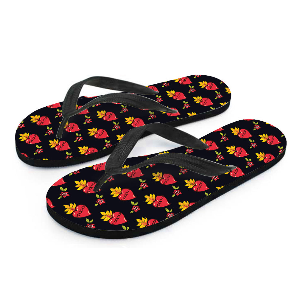 Sacred Heart Pattern Print Flip Flops