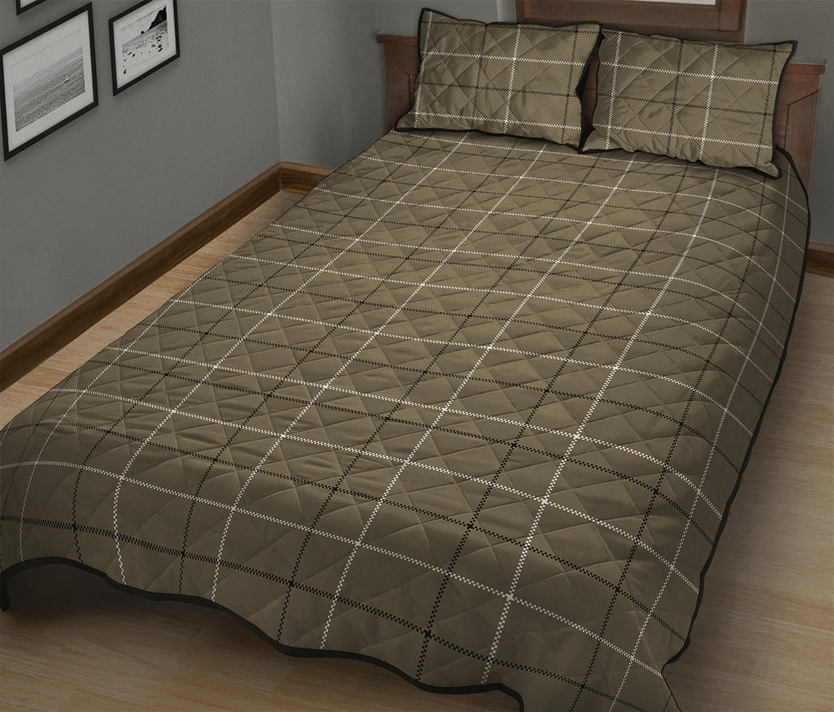 Sage Green Tattersall Pattern Print Quilt Bed Set