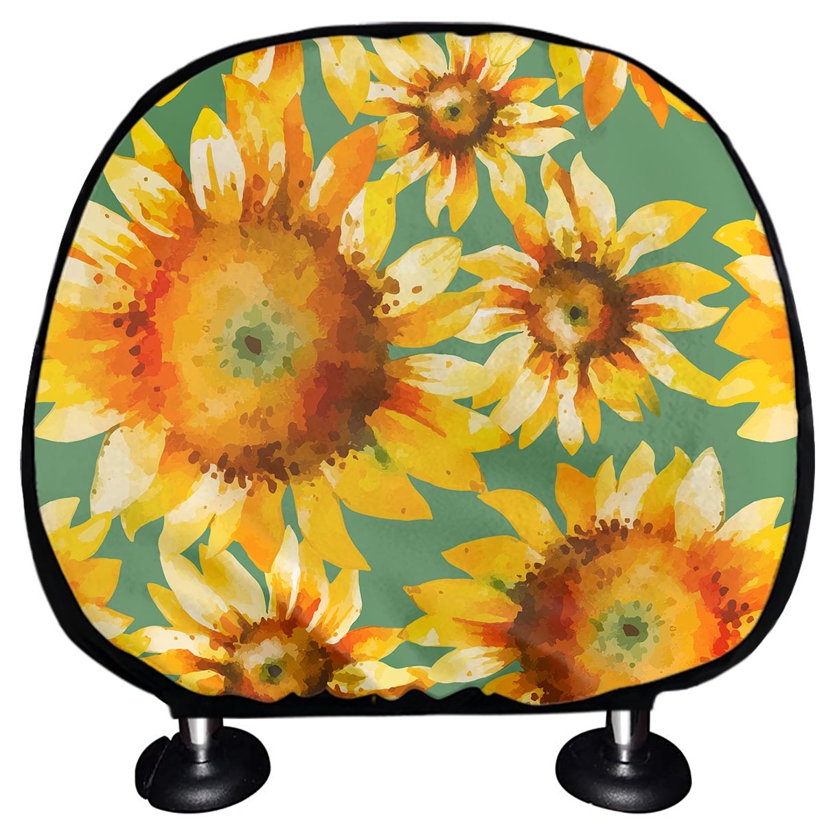 Sage Watercolor Sunflower Pattern Print Car Headrest Covers