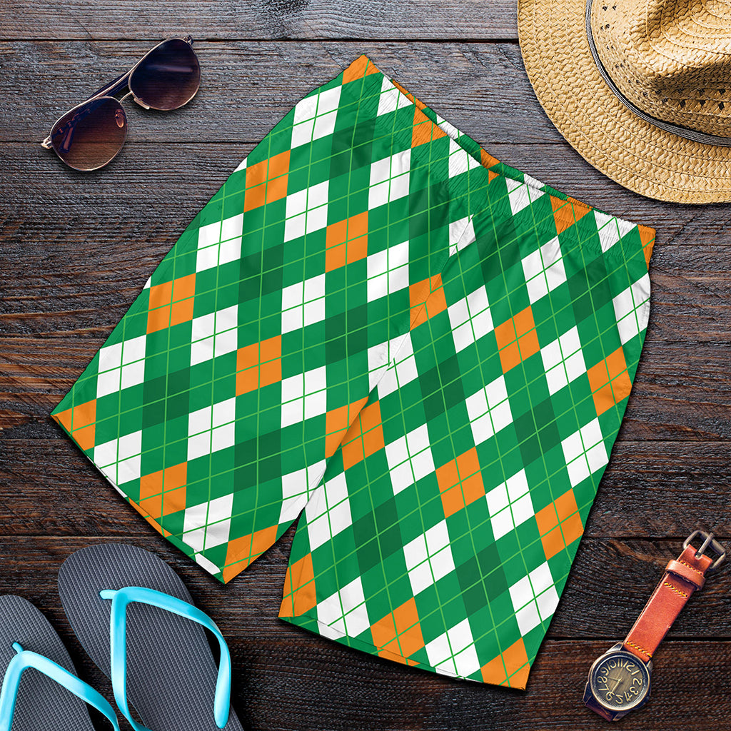 Saint Patrick's Day Argyle Pattern Print Men's Shorts