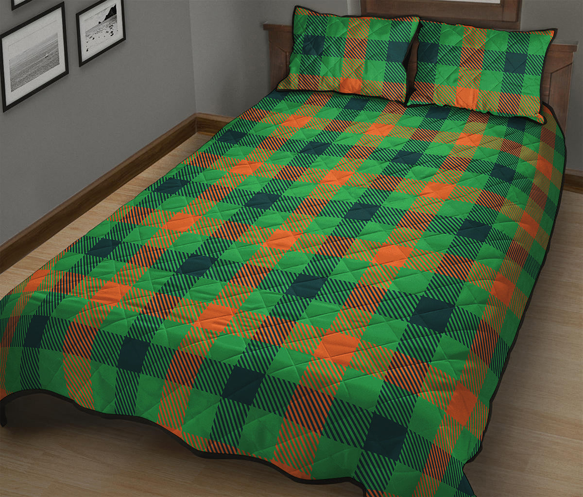 Saint Patrick's Day Buffalo Plaid Print Quilt Bed Set