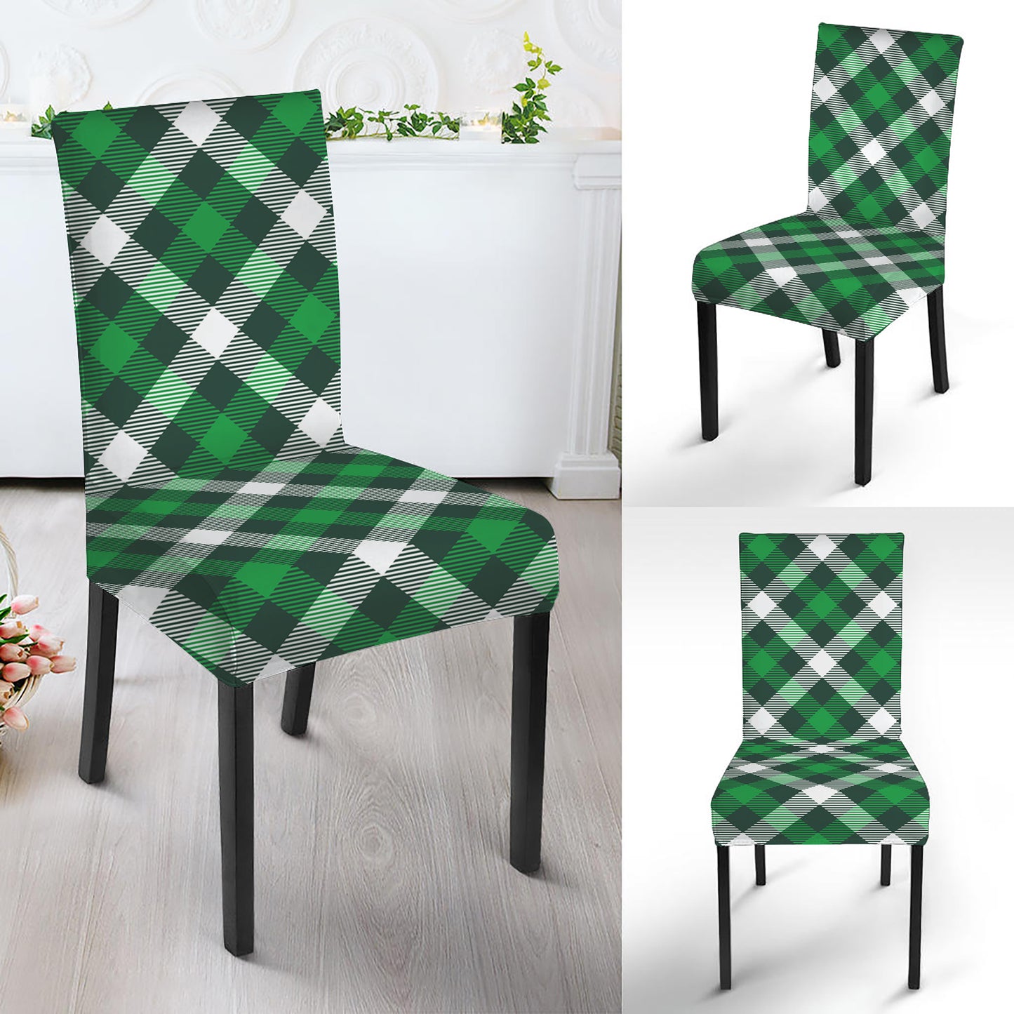 Saint Patrick's Day Plaid Pattern Print Dining Chair Slipcover