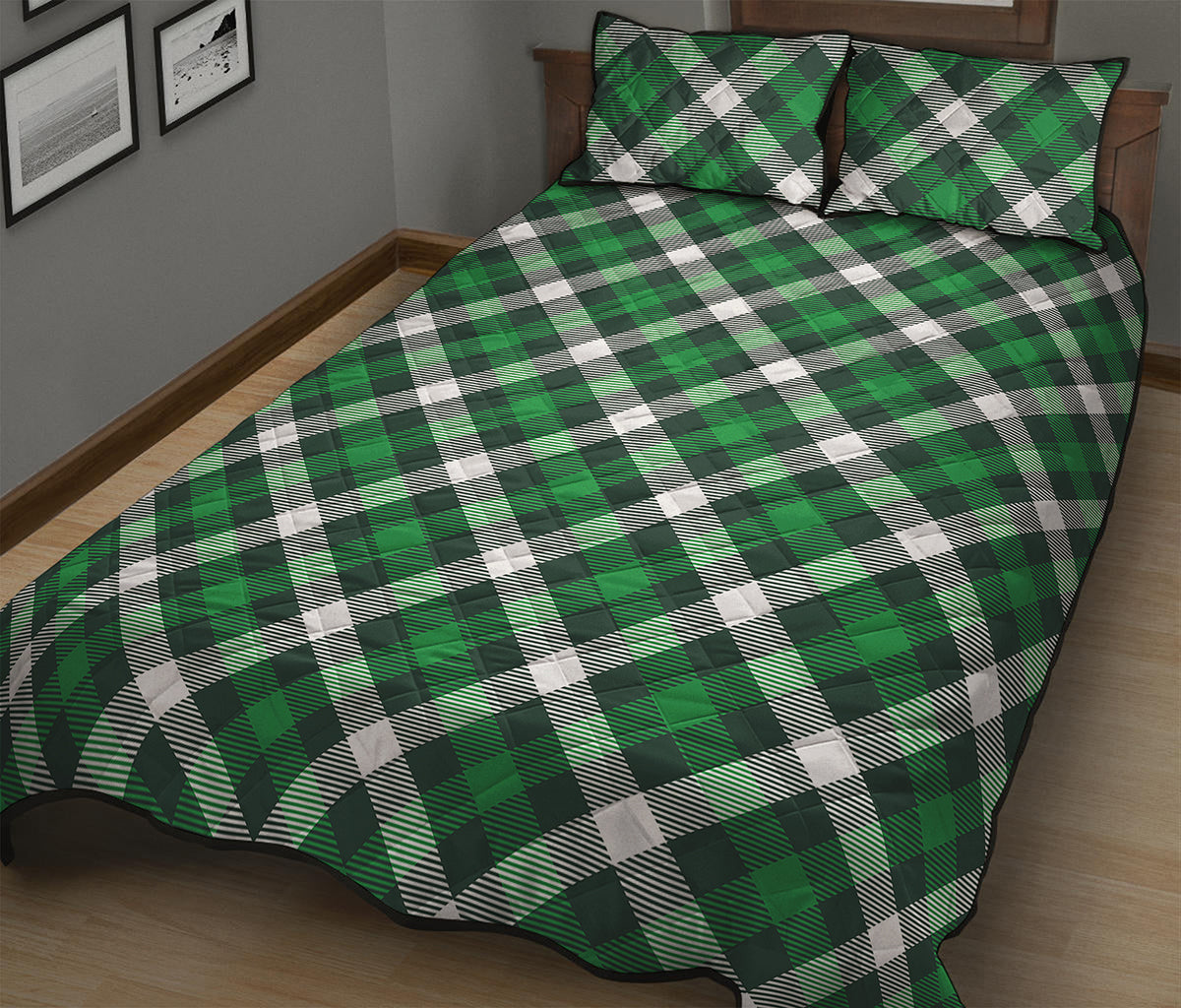 Saint Patrick's Day Plaid Pattern Print Quilt Bed Set
