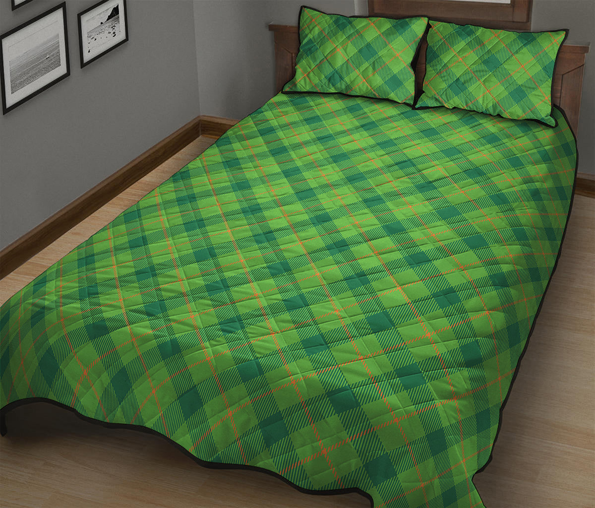 Saint Patrick's Day Scottish Plaid Print Quilt Bed Set