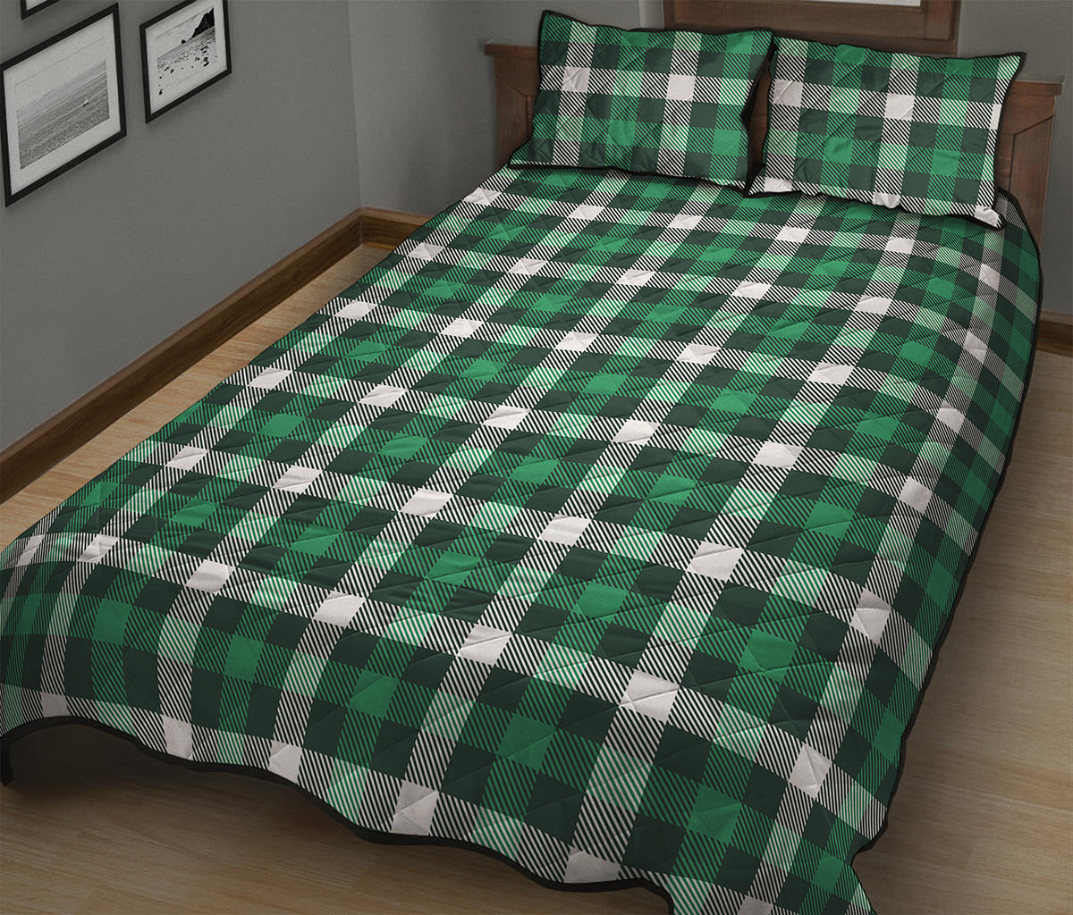 Saint Patrick's Day Stewart Plaid Print Quilt Bed Set