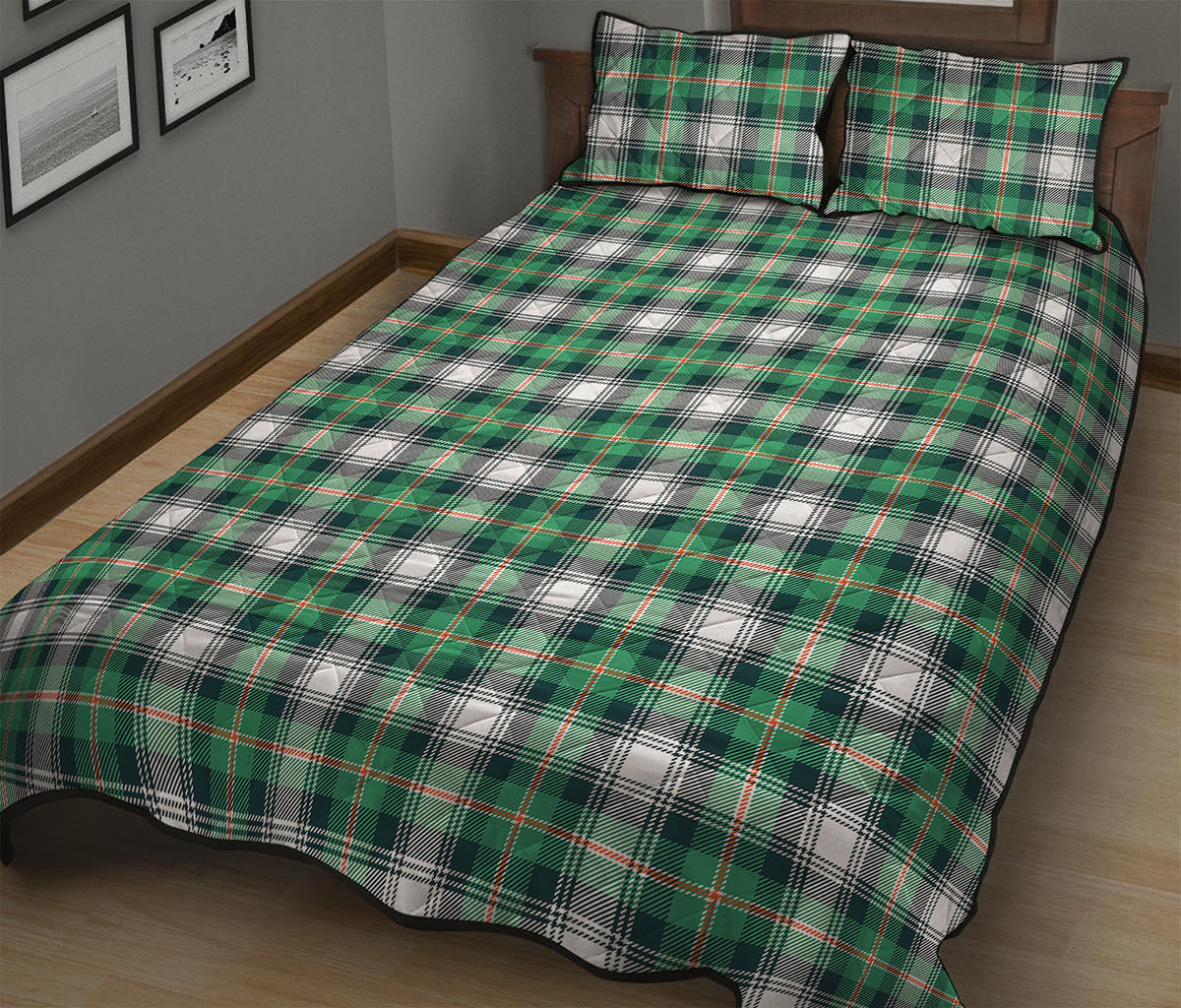 Saint Patrick's Day Tartan Pattern Print Quilt Bed Set
