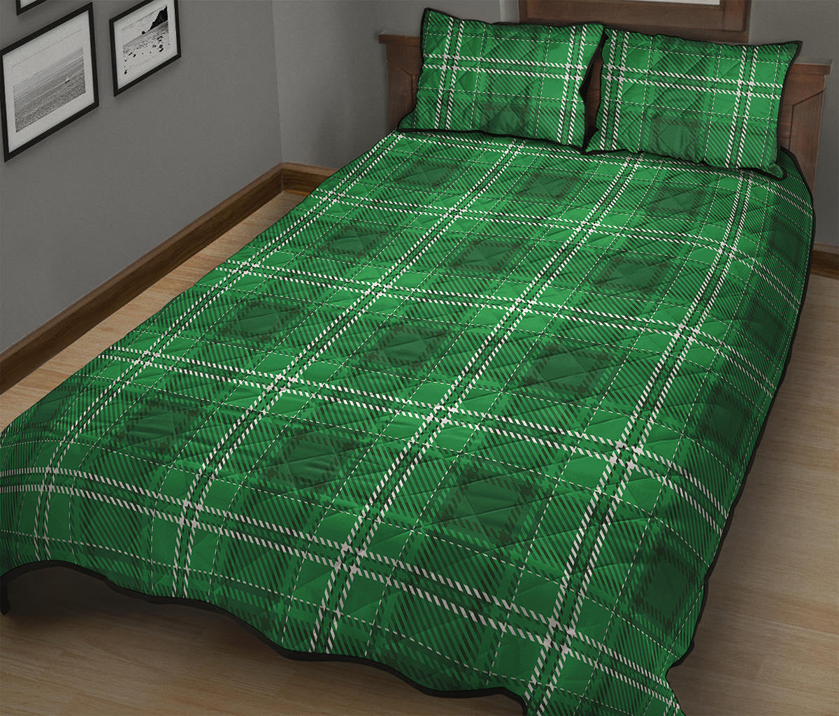 Saint Patrick's Day Tartan Print Quilt Bed Set