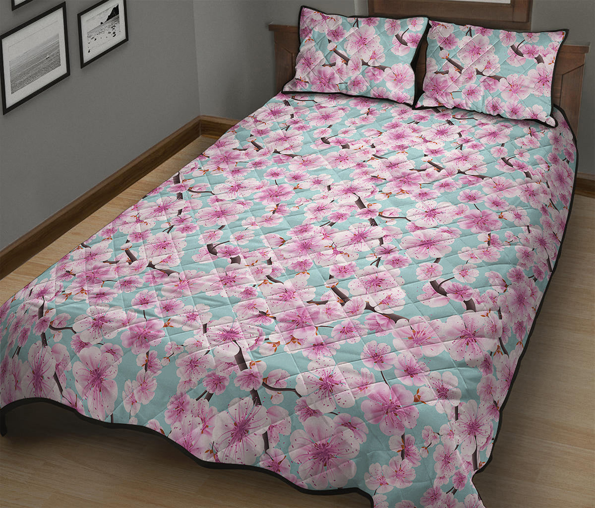 Sakura Cherry Blossom Pattern Print Quilt Bed Set