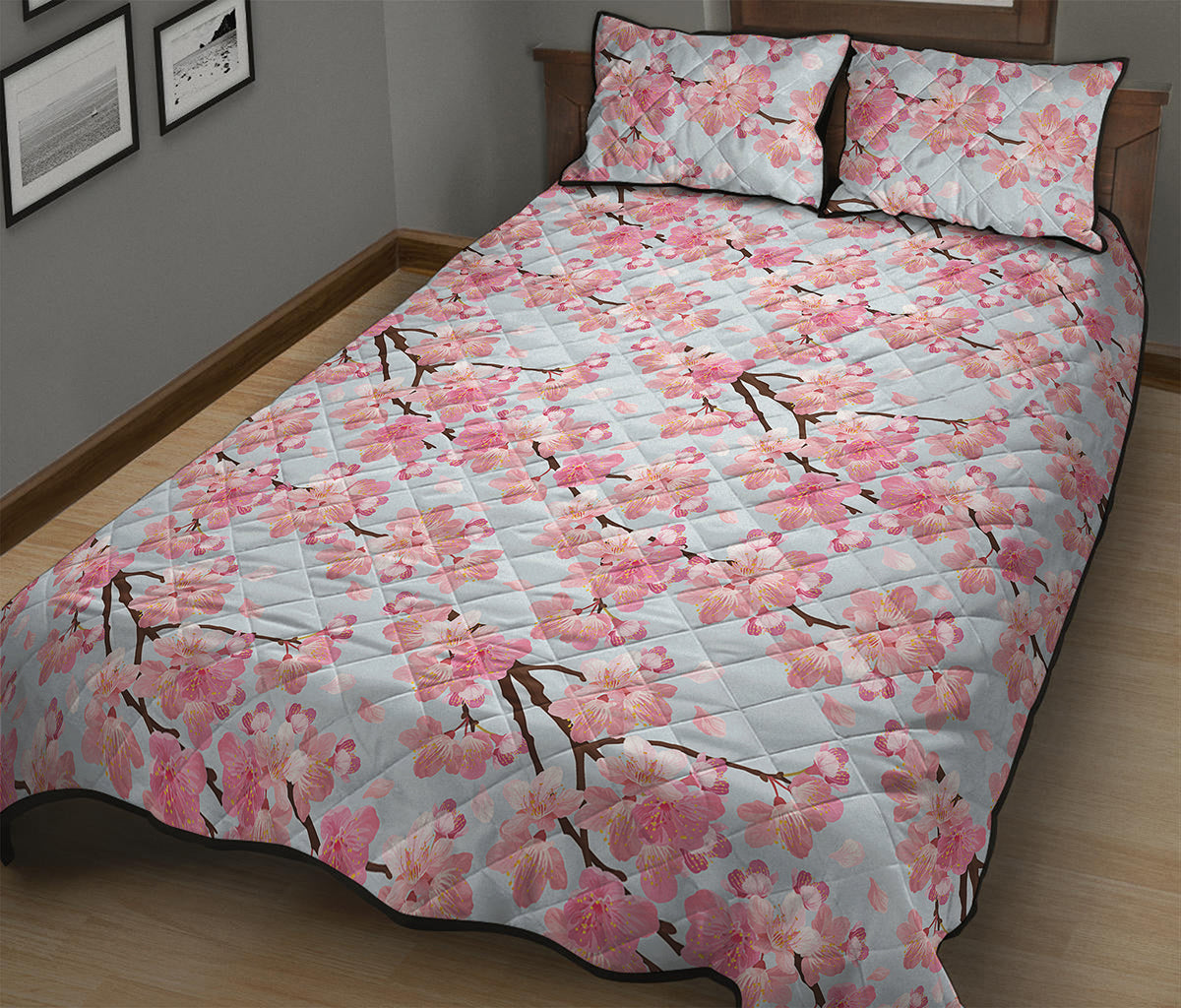 Sakura Flower Cherry Blossom Print Quilt Bed Set