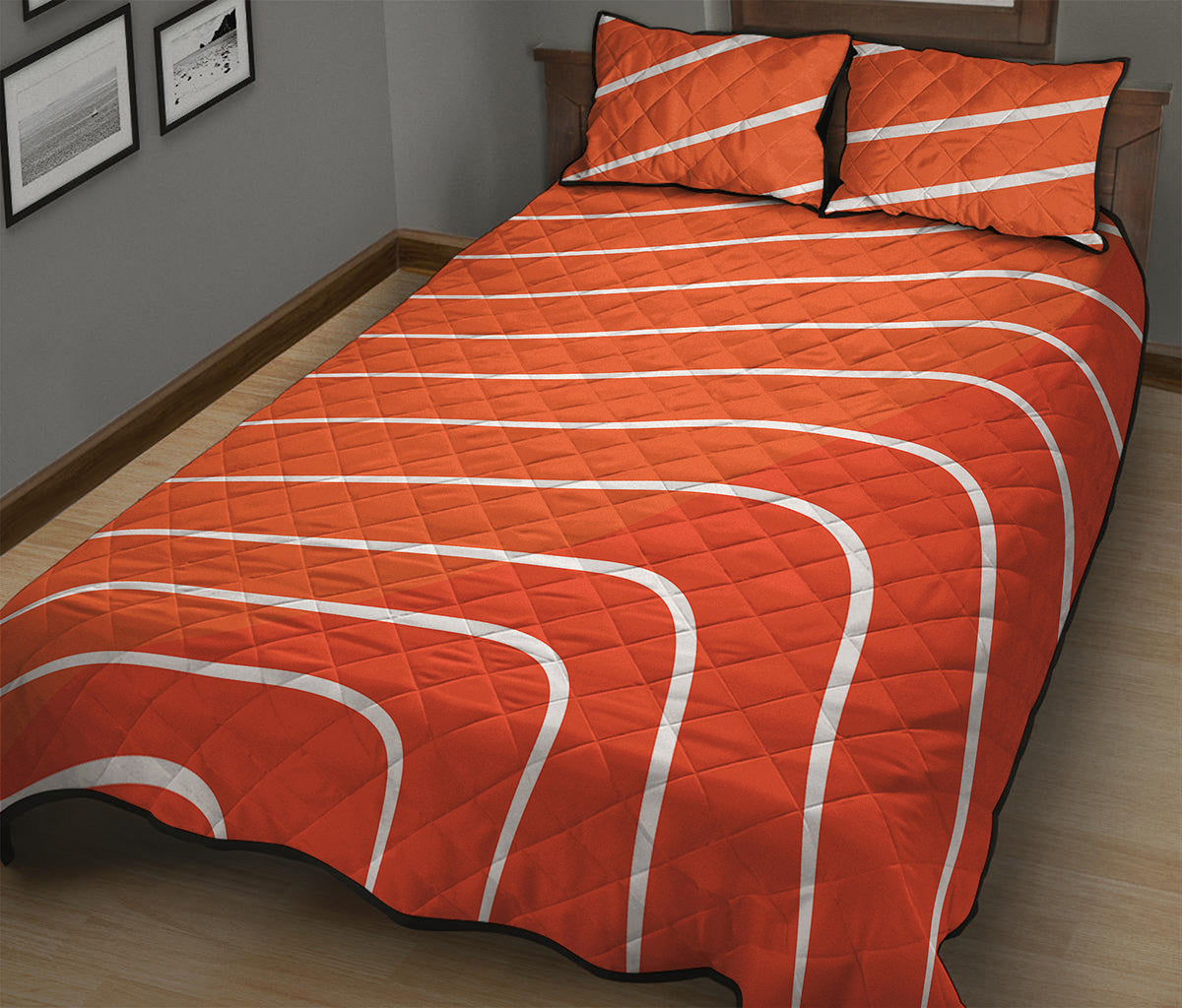 Salmon Print Quilt Bed Set