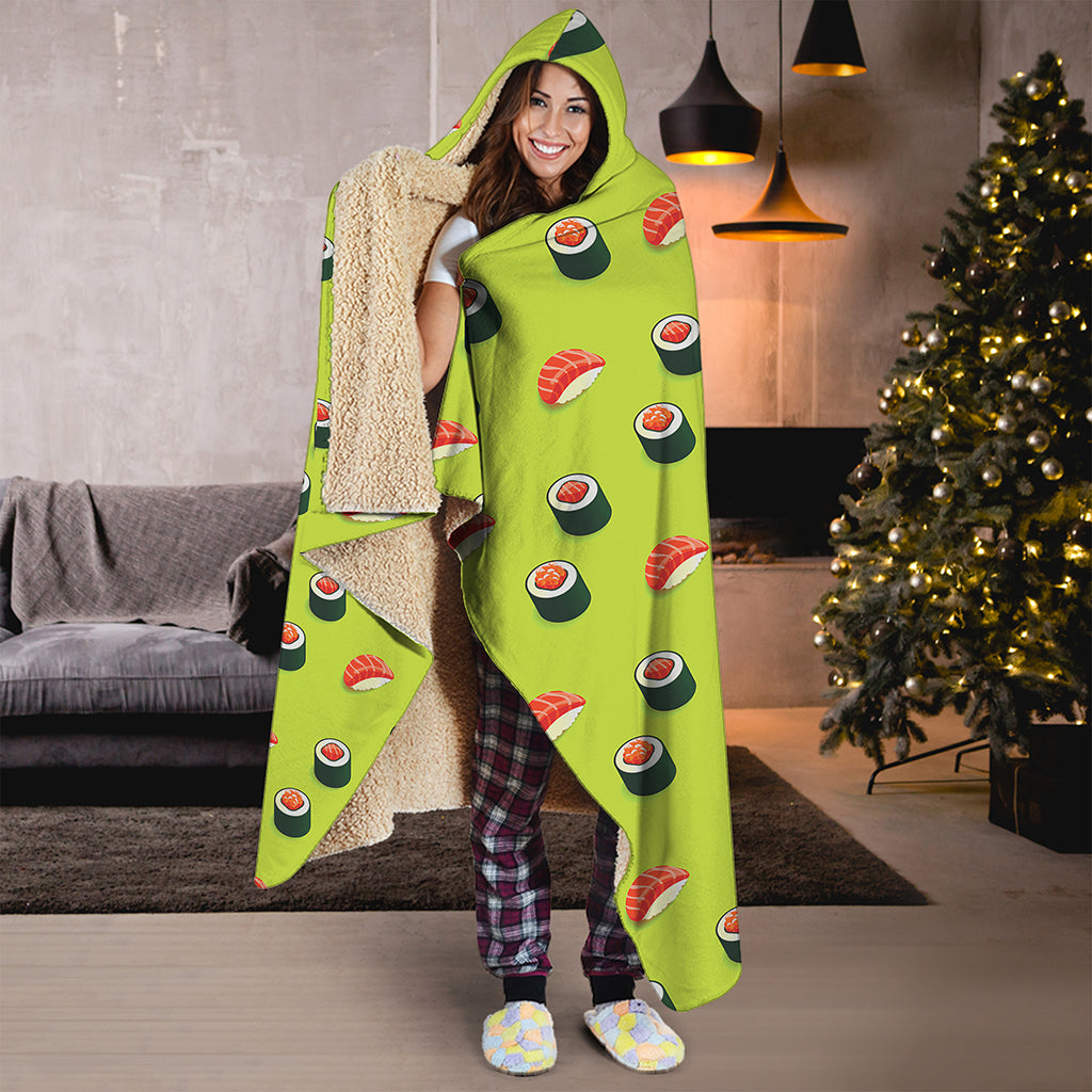 Salmon Sushi And Rolls Pattern Print Hooded Blanket