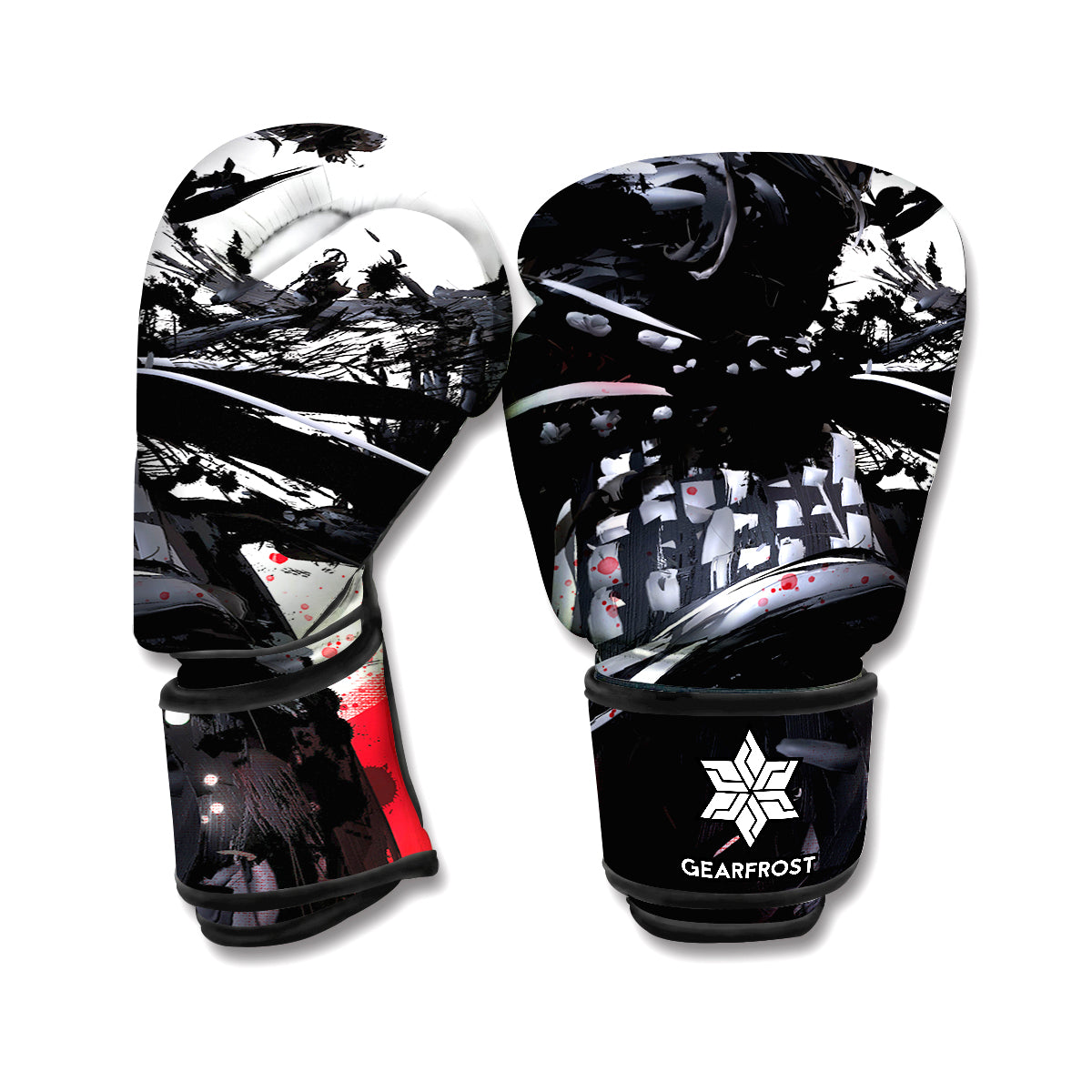 Samurai And Crow Print Boxing Gloves