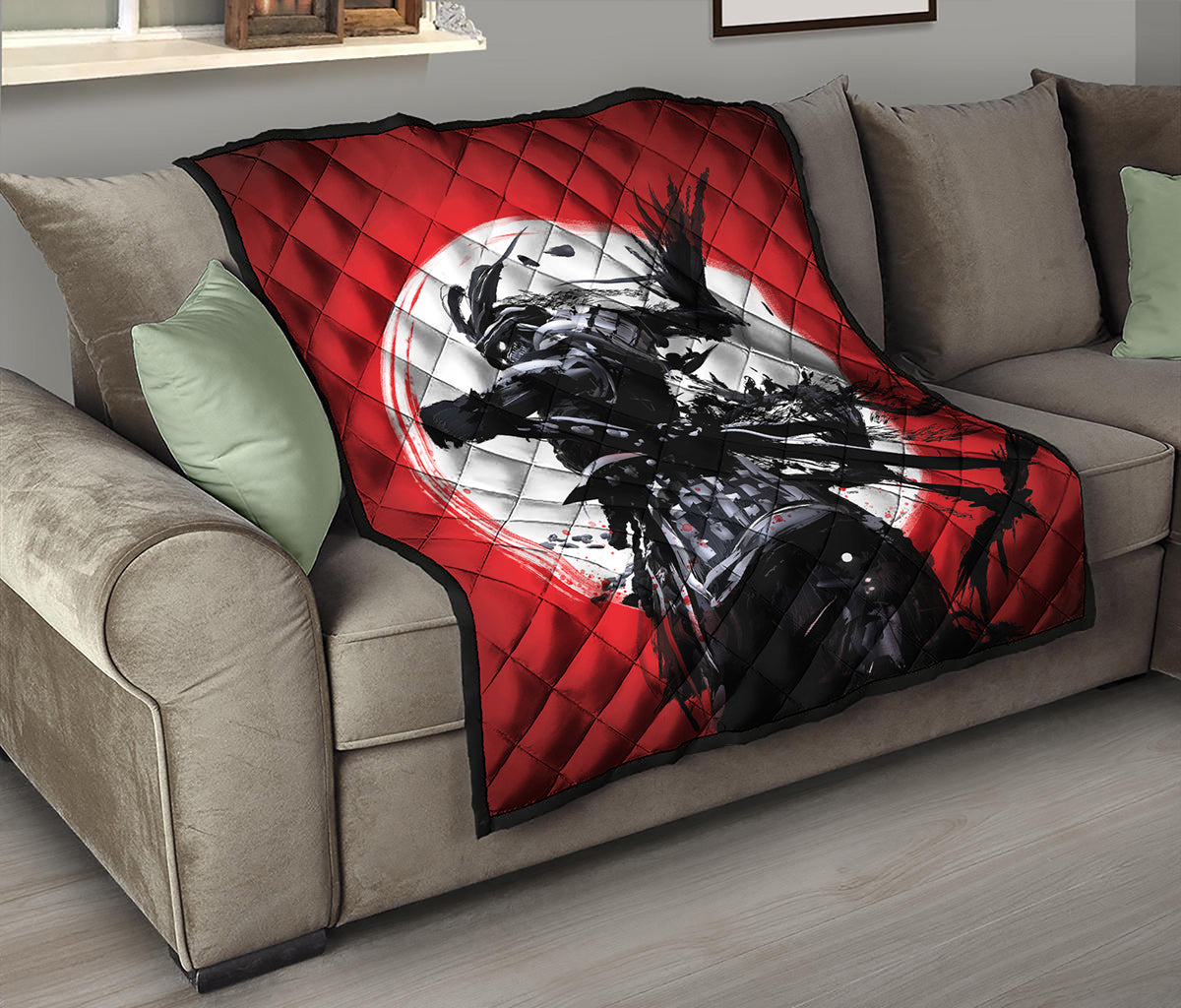 Samurai And Crow Print Quilt