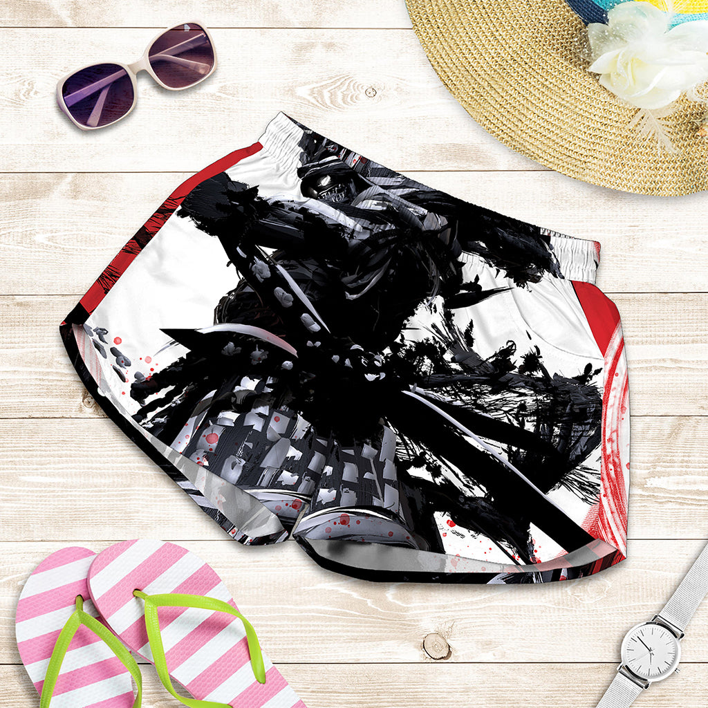 Samurai And Crow Print Women's Shorts