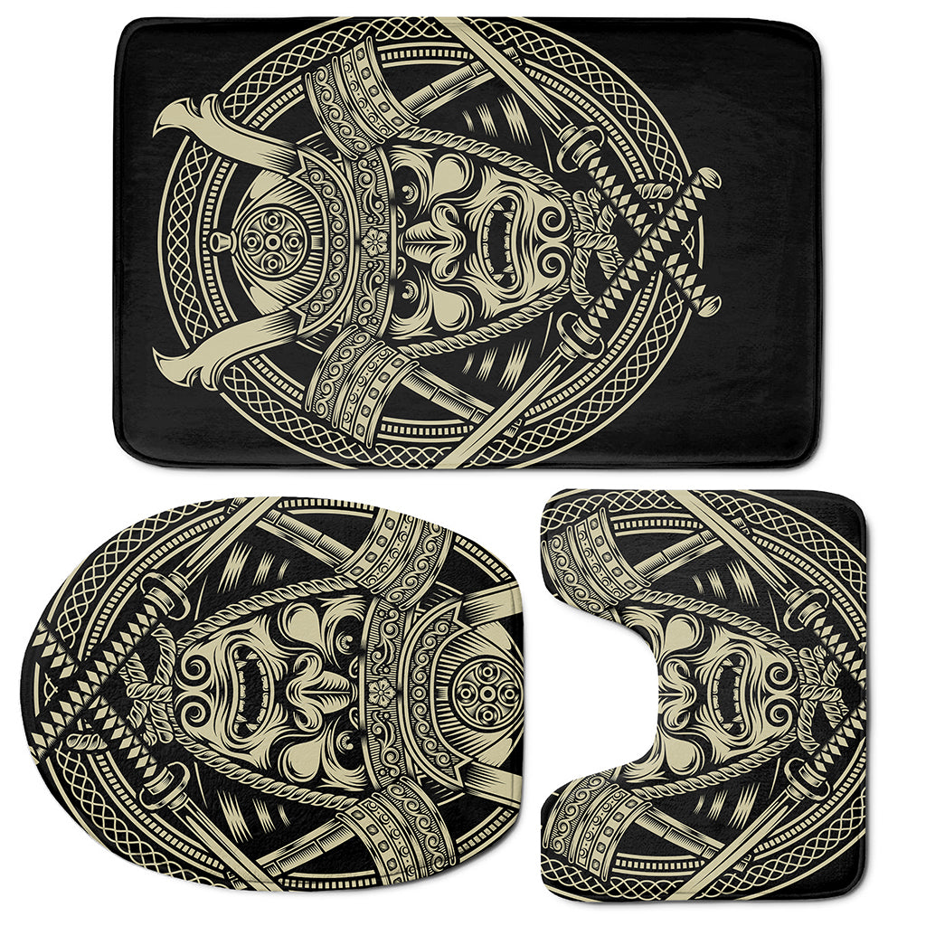 Samurai Warrior Mask Print 3 Piece Bath Mat Set