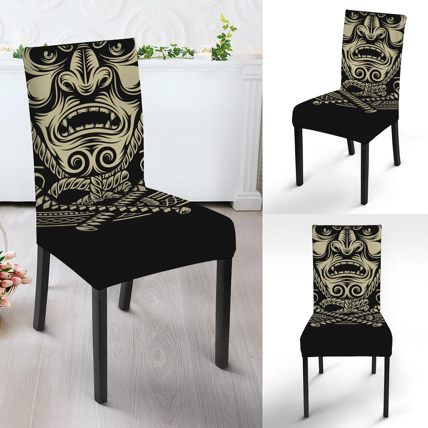 Samurai Warrior Mask Print Dining Chair Slipcover
