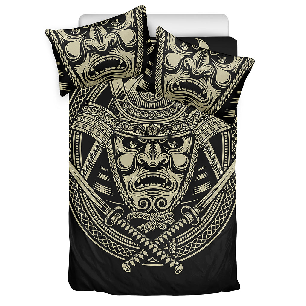 Samurai Warrior Mask Print Duvet Cover Bedding Set