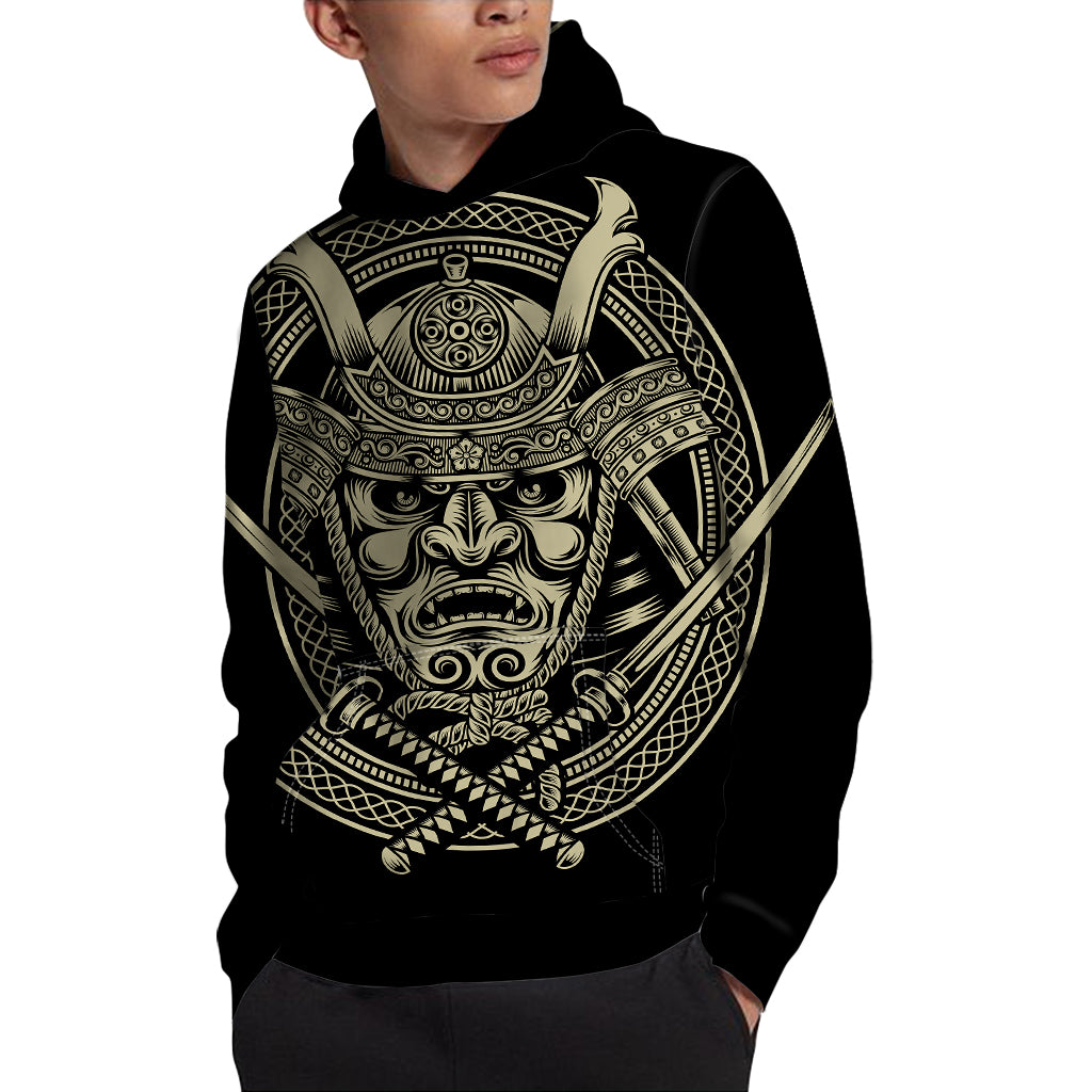 Samurai Warrior Mask Print Pullover Hoodie