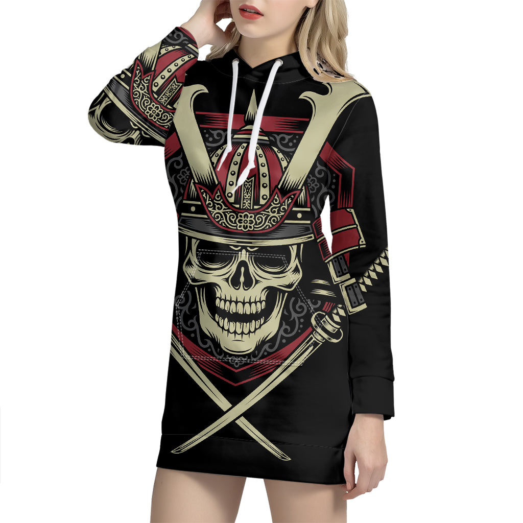 Samurai Warrior Skull Print Pullover Hoodie Dress