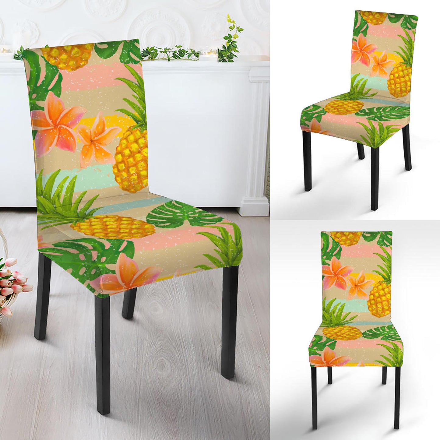 Sand Beach Pineapple Pattern Print Dining Chair Slipcover
