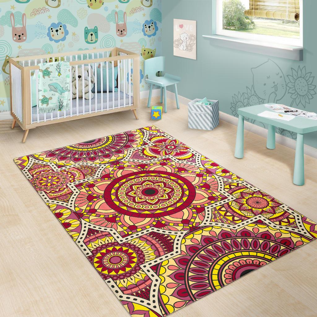 Sangria Mandala Bohemian Pattern Print Area Rug GearFrost