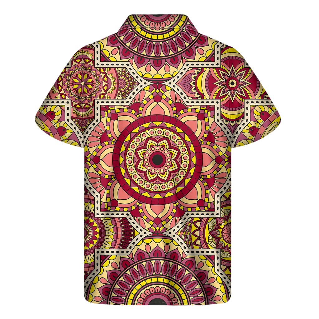 Sangria Mandala Bohemian Pattern Print Men's Short Sleeve Shirt