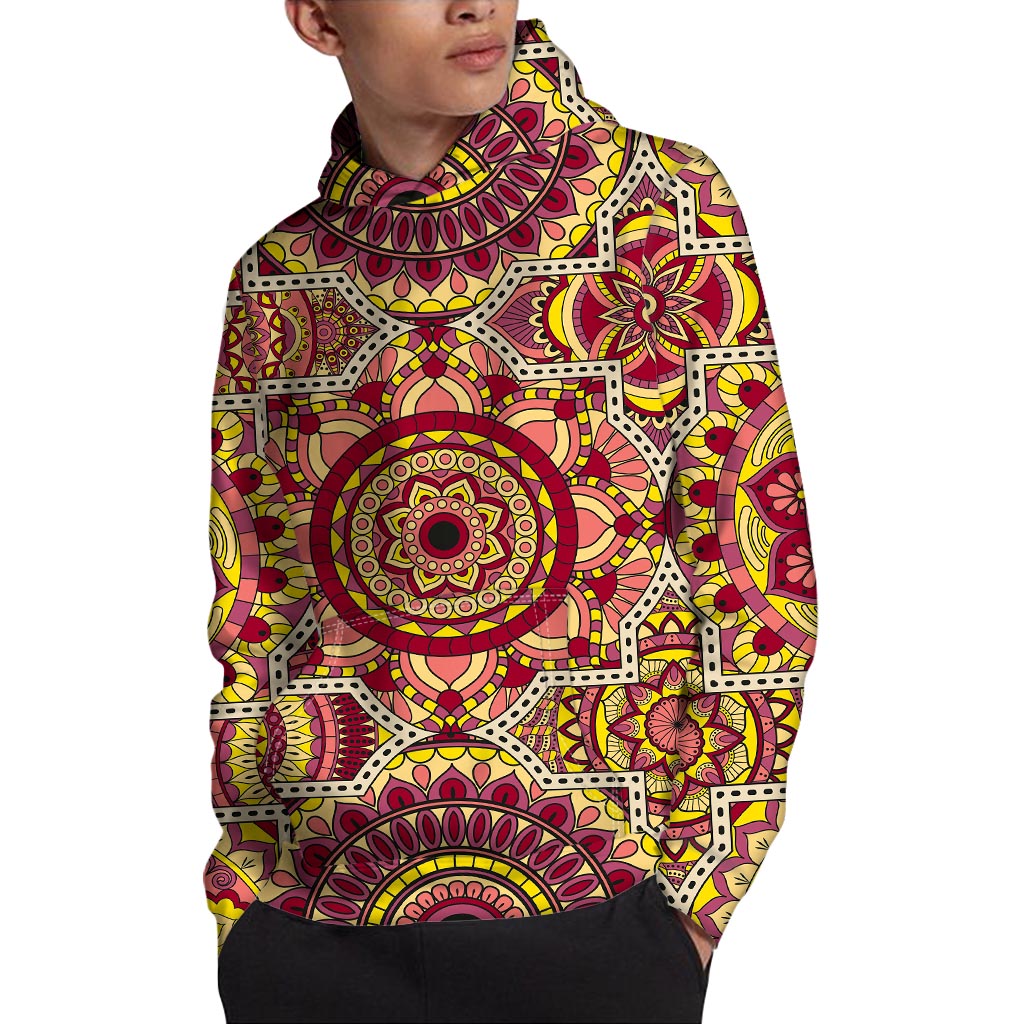 Sangria Mandala Bohemian Pattern Print Pullover Hoodie