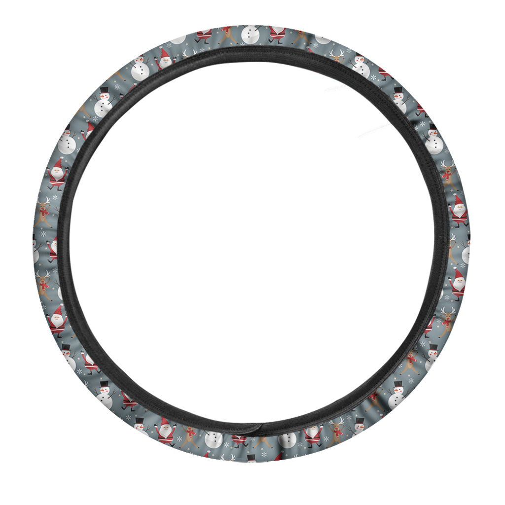 Santa Claus And Friends Pattern Print Car Steering Wheel Cover