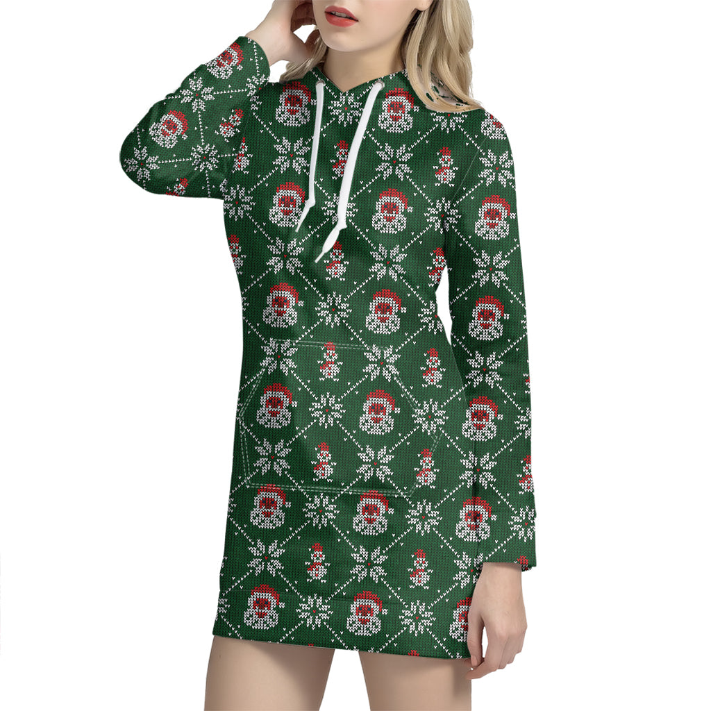 Santa Claus Knitted Pattern Print Hoodie Dress