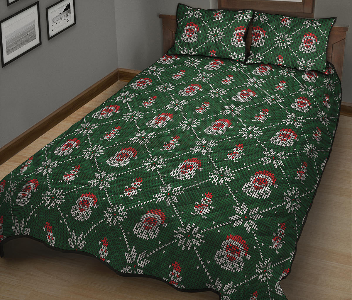Santa Claus Knitted Pattern Print Quilt Bed Set