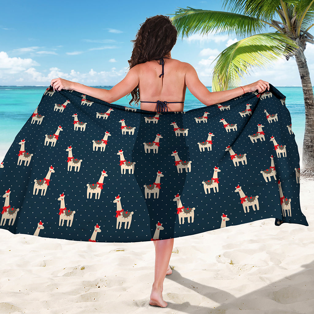 Santa Claus Llama Xmas Pattern Print Beach Sarong Wrap