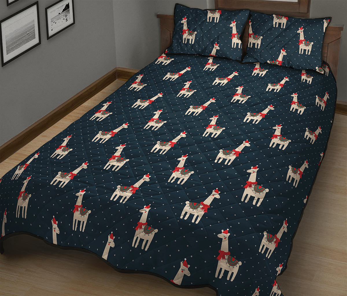 Santa Claus Llama Xmas Pattern Print Quilt Bed Set